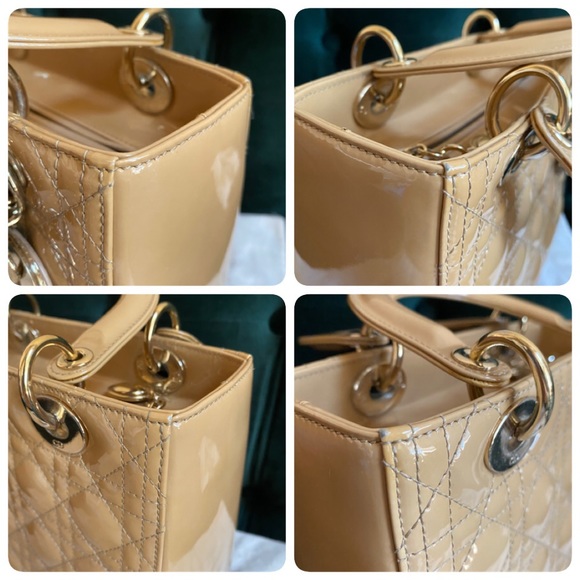 *SOLD* Lady Dior cannage quilted beige patent silver hardware Medium bag - Picture 9 of 16